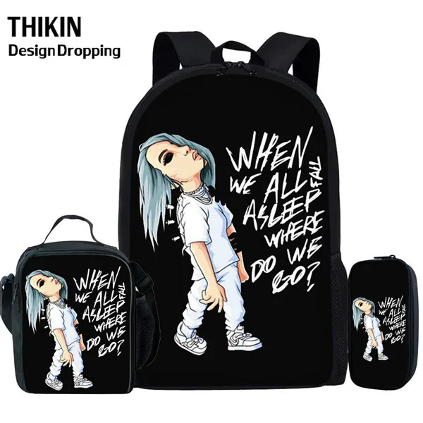 THIKIN Новые 3 шт./набор Billie Eilish школьные сумки для подростков мальчиков и девочек хип-хоп детский школьный рюкзак Rapper Женская Повседневная сумка - Цвет: as picture