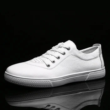 

Fashion Solid Color Designer Men leather Shoes Brand New Men Casual sneaker Shoes Light Comfortable Flats Simple White Flats