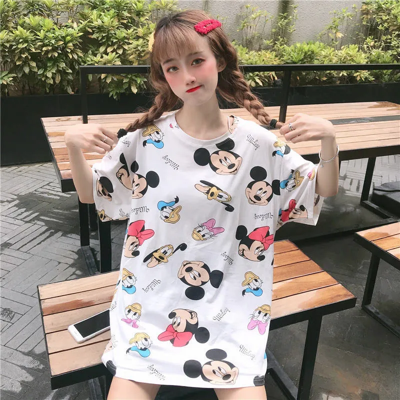 Ulzzang шикарная футболка для девочек с мультяшным принтом уличная женская летняя повседневная футболка уличная Милая кавайная женская футболка в японском стиле