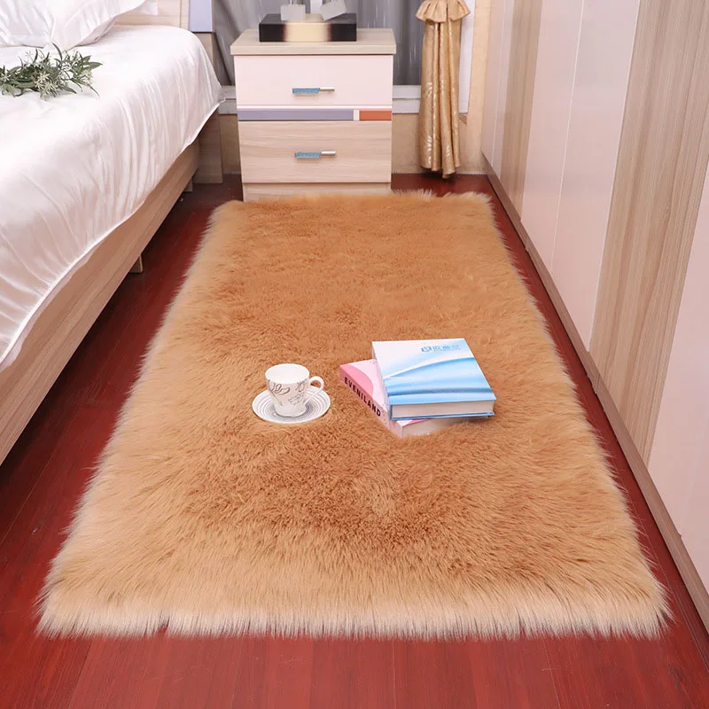 Light brown Прямоугольный мягкий пушистый коврик из искусственного меха овчины ковер для гостиной в скандинавском красном центре ковер для спальни белый прикроватный ковер из искусственного меха - Цвет: Light brown