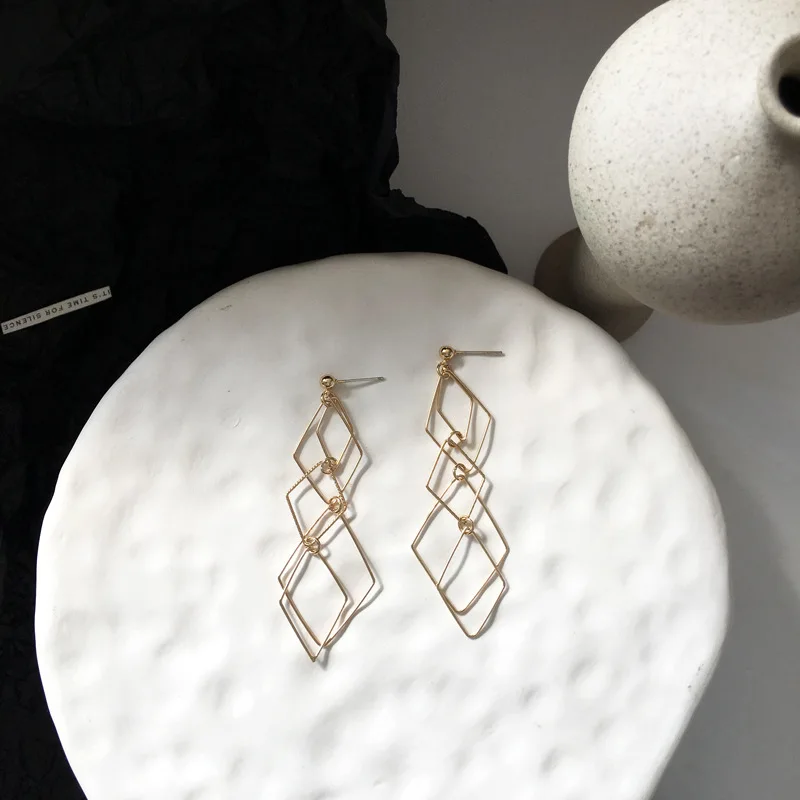 Женские длинные серьги подвески с металлическим геометрическим дизайном|Серьги-подвески| |