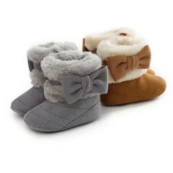 

Newborn Baby Girls Winter Warm Bow Fur Mid-Calf Length Slip-On Furry Boots 0-18M Infant Baby Snow Boots W Soft Bottom Shoes