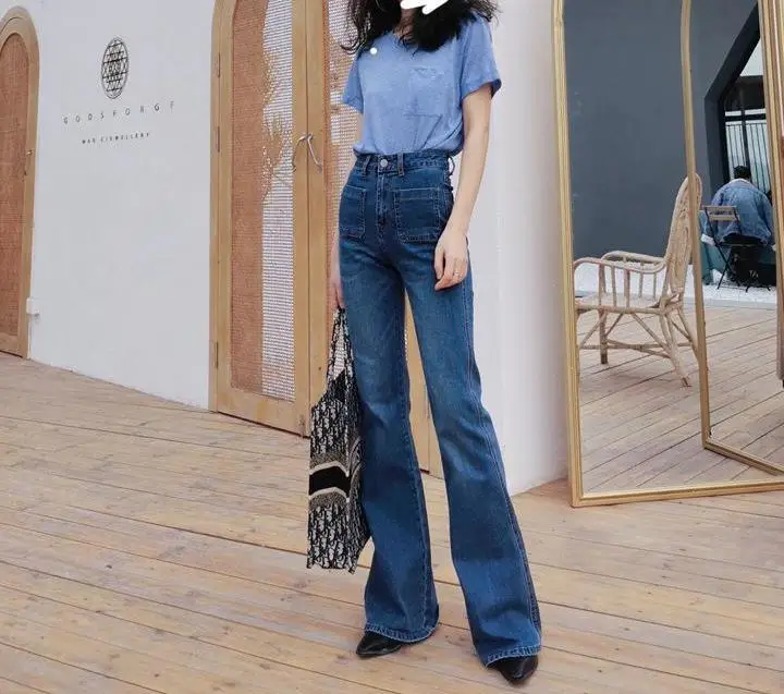 Vintage French Style High Waist Micro Flare Jeans For Women Streetwear Slim Floor Length Boot Cut Denim Pants Ladies Long Jeans 2022 fall fashion 6 colors straight loose slim full length micro brushed jeans women high waist wide leg straight denim pants