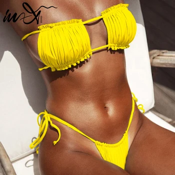 

In-X Brazilian micro bikinis 2020 woman bathers yellow string swimsuit women Bandeau swimwear Sexy Strapless bathing suit swim