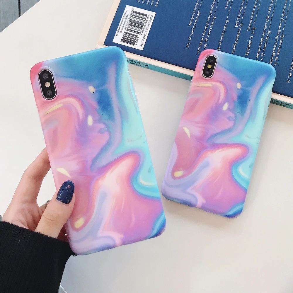 

SUYACS Dream Gradient Watercolor Paint Phone Case For iPhone XR X XS Max Case For iPhone 7 8 6S Plus Soft Full Body Phone Cover