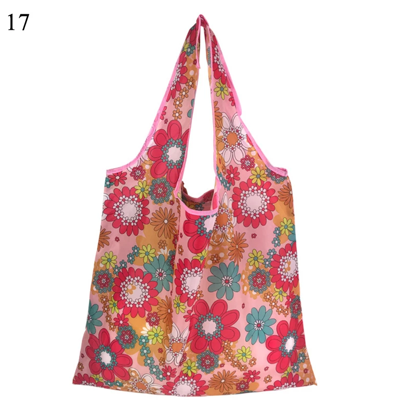 New Flower Recycle Shopping Bag Eco Reusable Shopping Tote Bag Cartoon Floral Shoulder Folding Pouch Handbags Printing - Цвет: 17