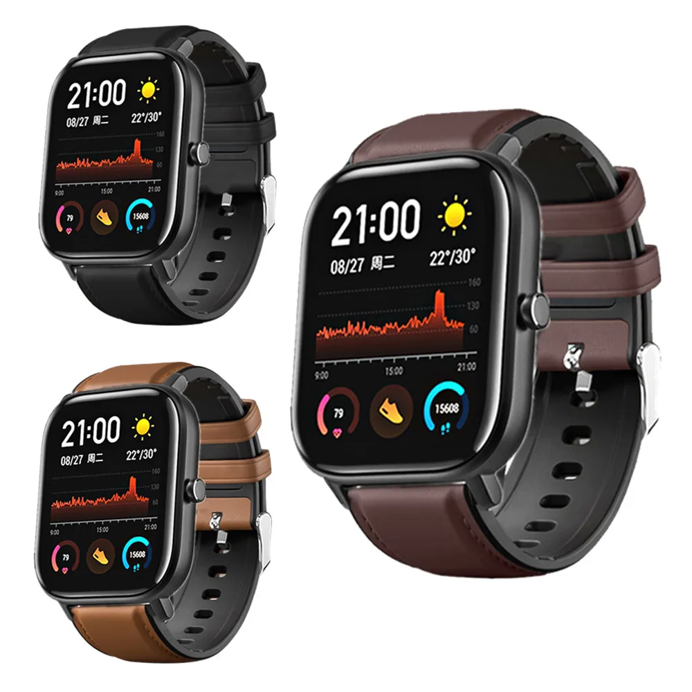 Ремешок из натуральной кожи для смарт часов Amazfit GTS браслет Huami BIP S Lite GTR Pace Stratos 20/22