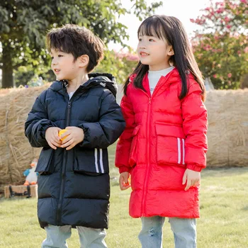 

Children’s Thicken Down Jackets 2020 New Winter Kids Extended Outwears Boys And Girls Plain Color Korean Style Fashion Coats