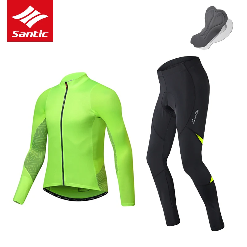 Green One Sets SANTIC велосипедная майка мужская с длинным рукавом комплект одежды для велоспорта Защита от солнца осенний дорожный велосипед MTB Топ Джерси Мужские штаны для верховой езды - Цвет: Green One Sets