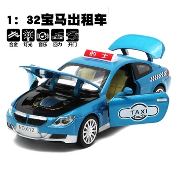 

1:32 high simulation BMW M6 taxi model alloy car with sound and light music back to open the door toys for children gifts