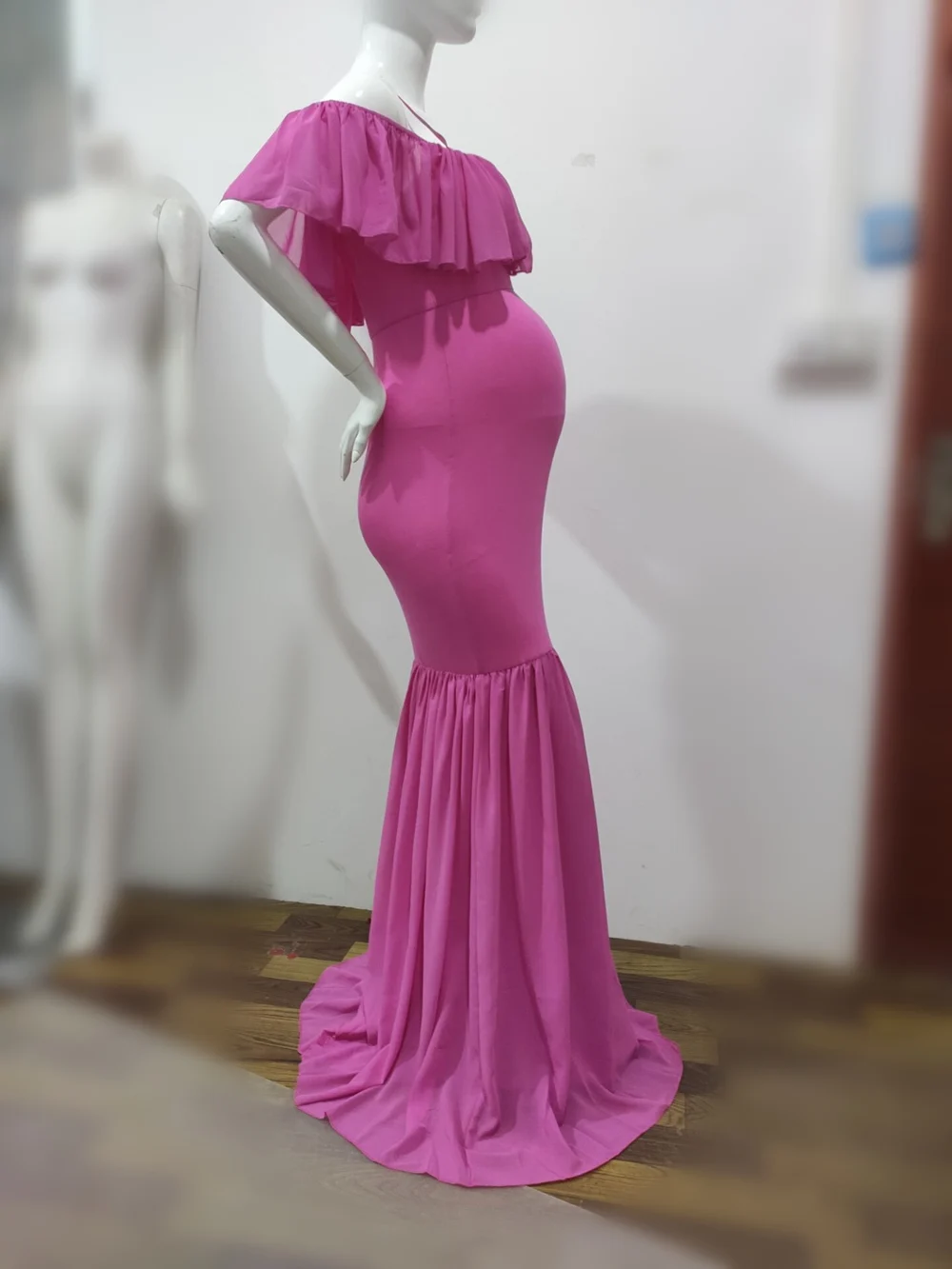 Women Dress Maternity Photography Props Mermaid Pregnancy Dresses For Photo Shoot 2019 Sexy Shoulderless Pregnant Maternity Gown (14)