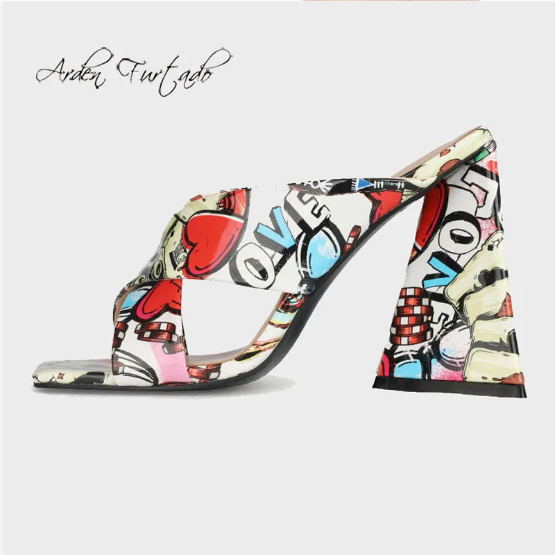 

Arden Furtado Summer Fashion 2021 Women's Shoes Sexy Mixed Colors Square Head Elegant Slippers Chunky heels slides Big size 45