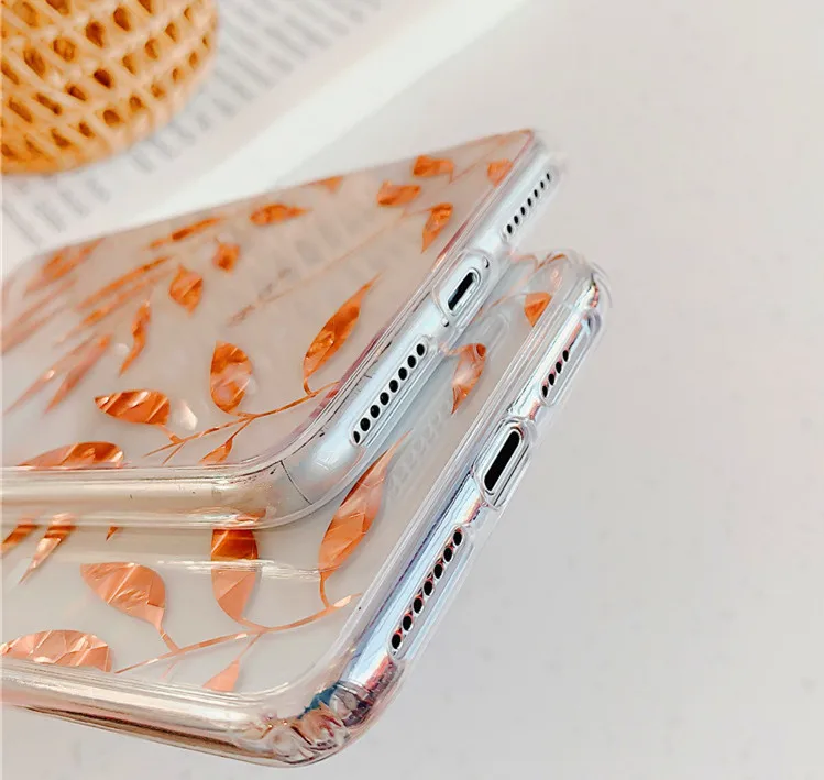 Модный чехол с позолоченными листьями для телефона Iphone X Xs Xsmax Xr блестящий
