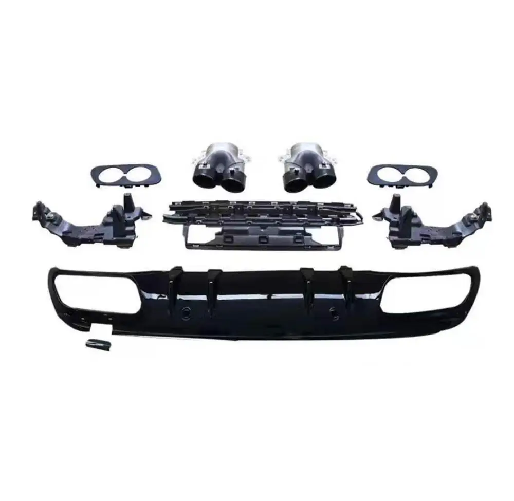 black round set Черный глянец задний диффузор для Mercedes-benz C class W205 C43 C63 4-дверный седан спортивная версия ABS задний бампер с каких-либо соединений выхлопной трубы - Цвет: black round set