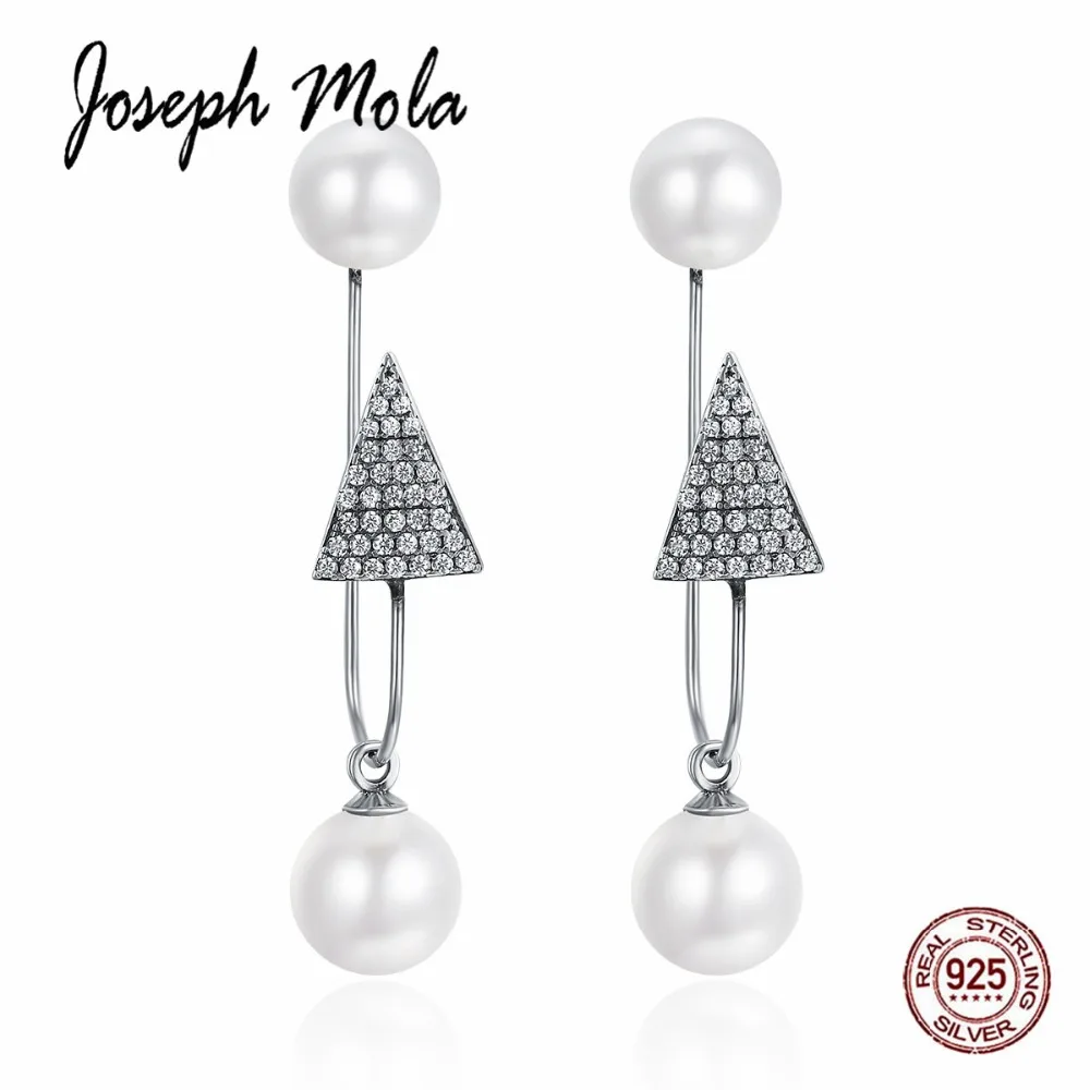 

Joseph Mola 925 Sterling Silver Fine Jewelry Trendy Triangle CZ Stone & Pearl Drop Earrings for Women Party Dating Gift Wedding