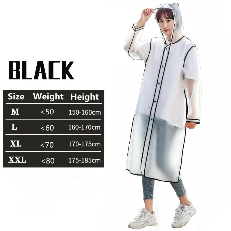 Fashion Women Transparent EVA Clear Raincoat Man Travel Waterproof Rainwear Adult Poncho Outdoor Rain Coat Long Raincoat waterproof raincoat