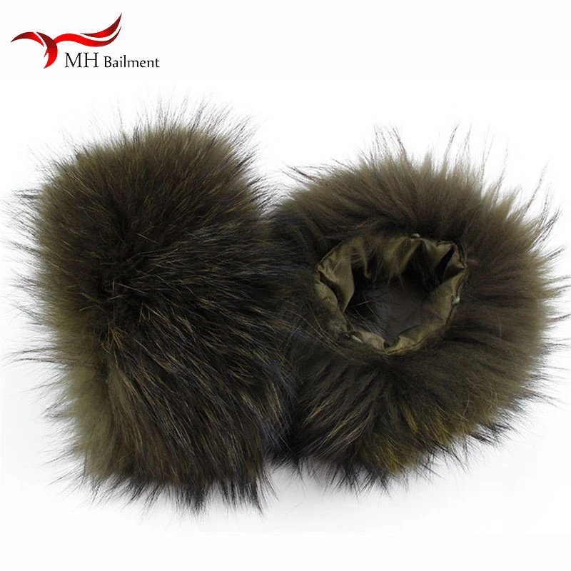 Ladies Raccoon Arm Warmers Sets Natural Color Real Raccoon Fur Cuffs Ladies Coat Arm Sets Winter Sleeves Sleeve Wrist Warmer raccoon arm warmers
