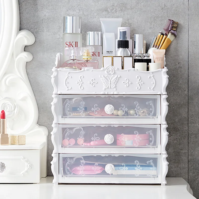 

2019 New European Cosmetics Storage Box Separate Multi-layer Racks Multi-function Desktop Plastic Drawer Sorting Box Storage