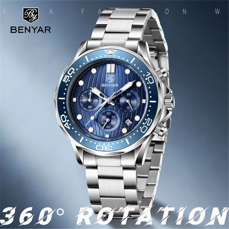 

2020 NEW Men Watch Luxury Brand BENYAR Blue Steel Bracelet Waterproof chronograph Wristwatch Relogio Masculino Zegarek Damski