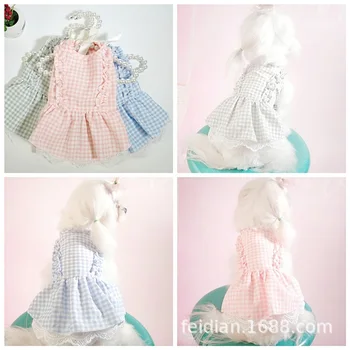 

2020 New Spring Refreshing Lattice Cute Princess Pet Skirt Korean Cat Dog Small Dogs Apparel Items