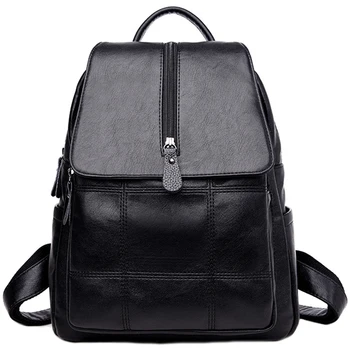 

NEW-Fashion Backpack Female PU Backpack Zipper Patchwork Women'S Backpack Large Capacity Backpack
