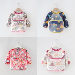 Baby Bandana Bibs Cute Colorful Cartoon Bibs Waterproof Infant Eating Children Drawing Long Sleeve Apron Baby Self Feeding Bib