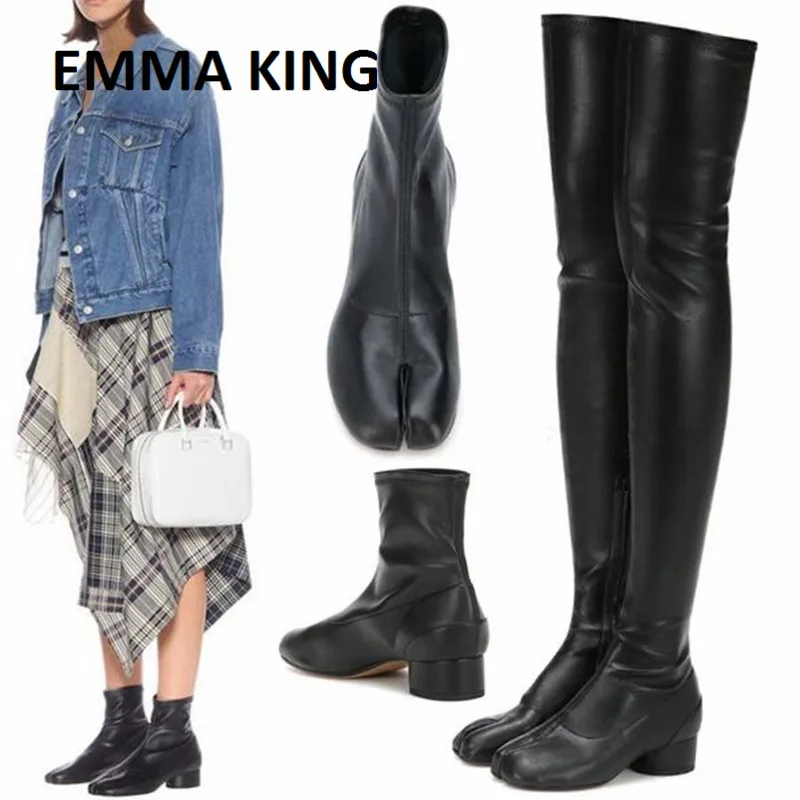 

EMMA KING 2019 New Medium Heel Ankle Boot Split Toe Boot Chic Party Club Shoes Custom Ladies Botines Mujer Over the Knee Boots