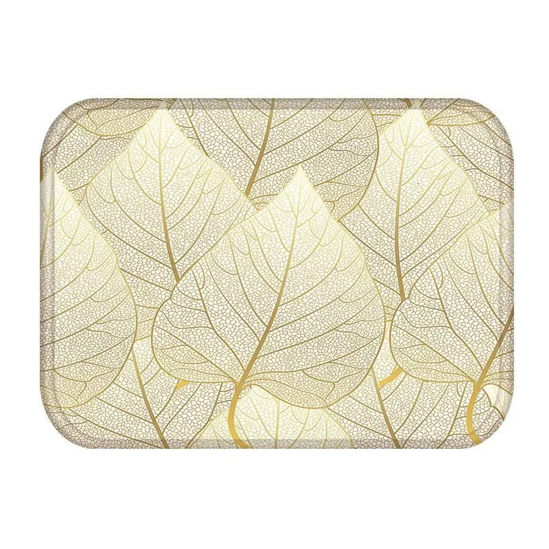 2DD-48255-013 Golden Tropical Leaves Kitchen Entrance Door Mat Coral Velvet Carpet Rubber Colorful Indoor Floor Mats Non-Anti-Slip Rug 48255 - Цвет: 2DD-48255-013