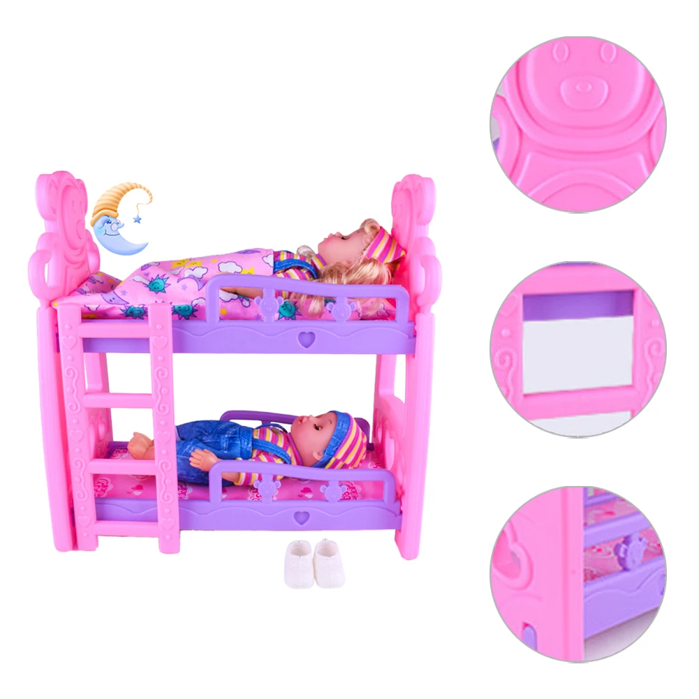 Cute Hot Pink Dolls House Plastic Bunk Bed Play House Kids Toys Assembly Doll Furniture Accessories Toys For Children Cute Hot Pink Dolls House Plastic Bunk Bed Play House Kids Toys Assembly Doll Furniture Accessories Toys For Children