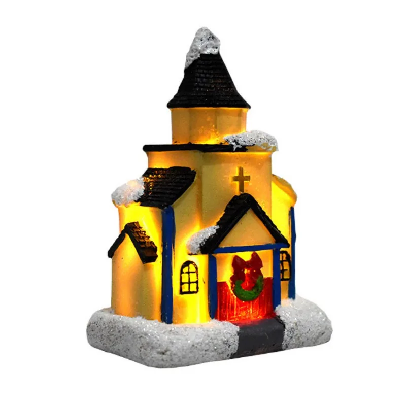 Christmas Scene Village Houses Luminous House LED Resin Toys Glow in the dark Figurines Decorations