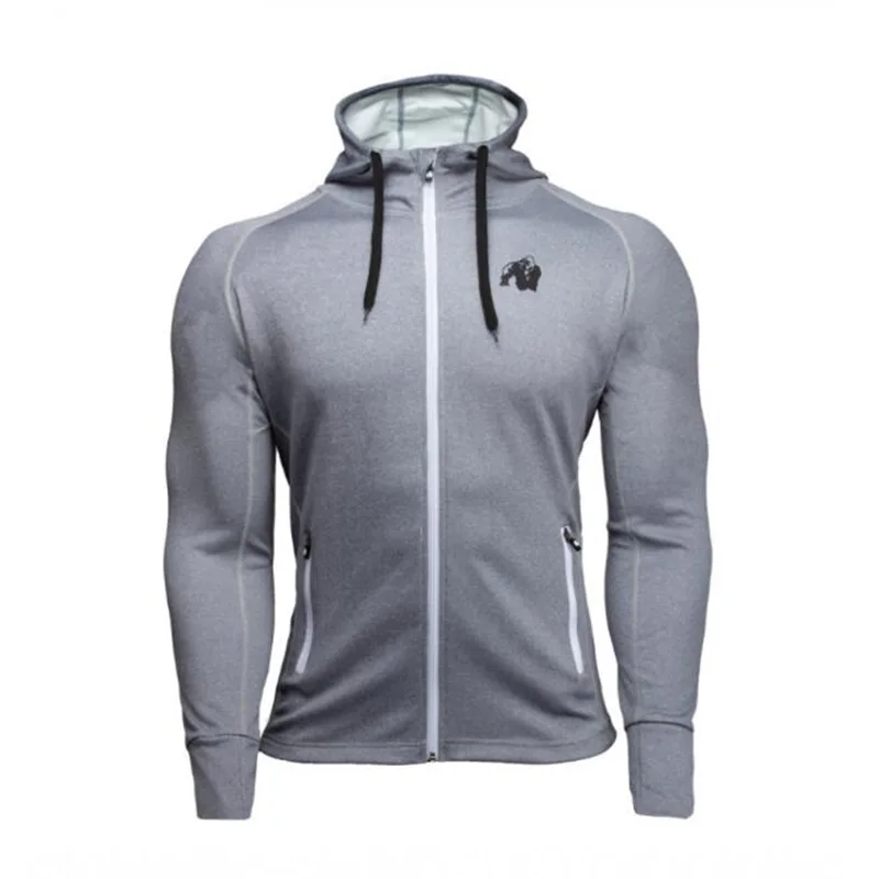 Light gray Осенне-зимняя мужская модная новая спортивная толстовка на молнии с капюшоном GORILLA одежда для фитнеса Спортивная одежда для отдыха на открытом воздухе для бега тренировочная тонкая куртка - Цвет: Light gray