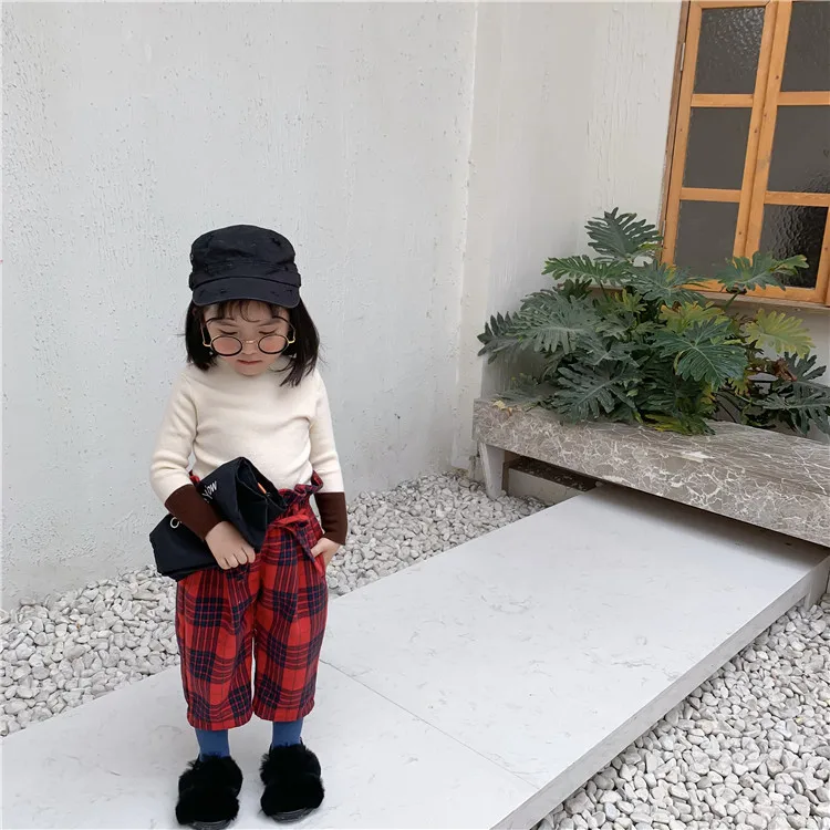 Детские брюки с завышенной талией новая Корейская версия осенне-зимних бейсбольные штаны с ремнем для девочек одежда для малышей
