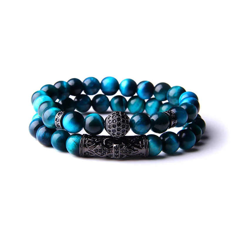 royal blue 2 шт группа браслеты для женщин и мужчин Мода CZ шар Шарм браслет Femme Полированный синий тигровый глаз камень бусины браслеты мужские ювелирные изделия - Окраска металла: royal blue
