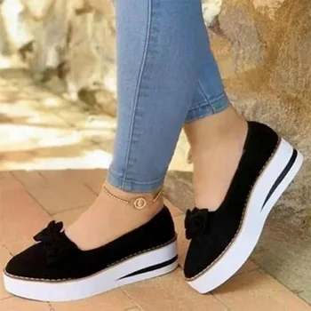 

Spring Women Flats 2020 Shoes Slip On Casual Ladies Canvas Shoes Bow Thick Bottom Lazy Loafers Female Espadrilles Flat 35-43