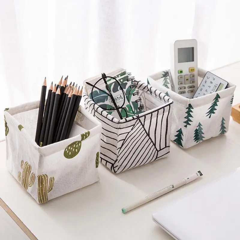 Cotton And Linen Debris Storage Basket Desktop Box Finishing Cosmetics Cabinet |