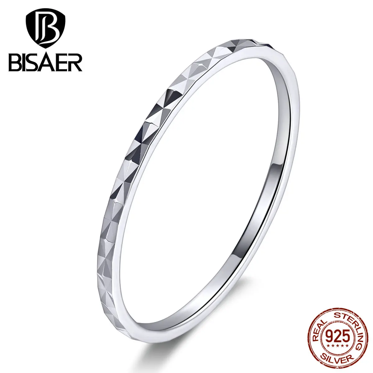 Стек колец BISAER 925 пробы Серебряная простая линия Сельма микро проложить Стек-кольца для женщин кольцо на кончик пальца Свадебные ювелирные изделия ECR586