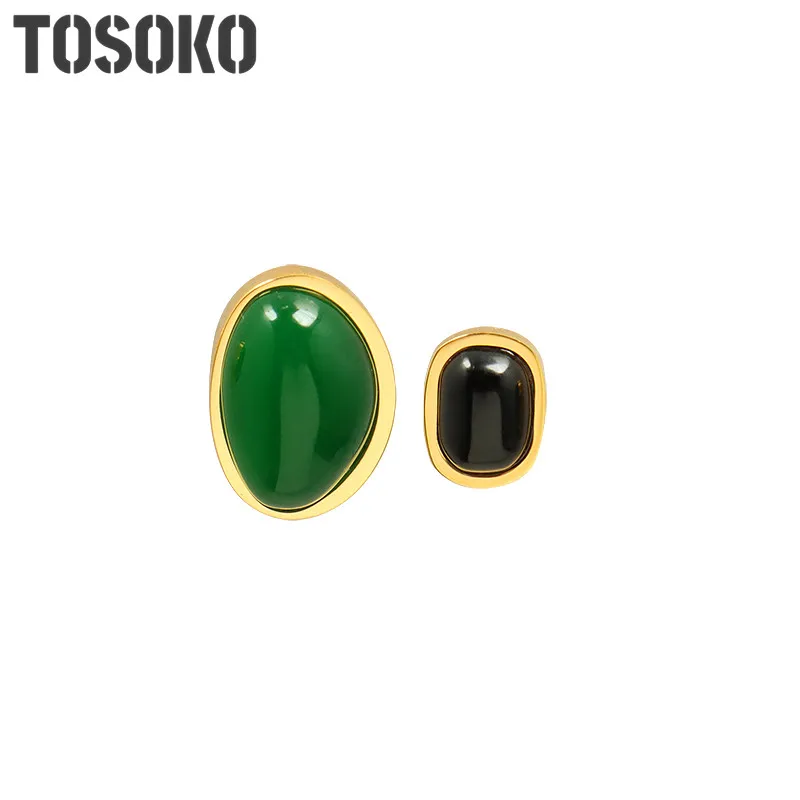 

SODROV Stainless Steel Jewelry Green Stone Black Stone Irregular Stud Fashion Asymmetric Earrings BSF445