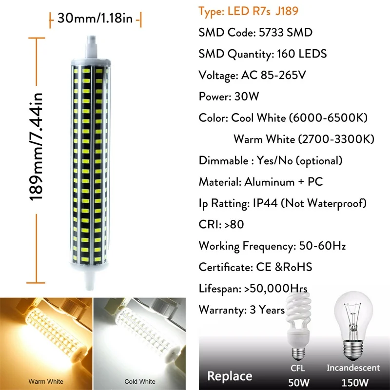 R7S Светодиодный прожектор светильник J78 J118 J135 J189 78 мм 118 мм 135 мм 189 мм мощностью 10 Вт, 20 Вт, 25 Вт 30 Вт 5733 SMD лампы 60 Вт 150 Вт галогенных ламп