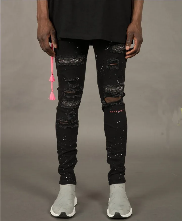 without rope Kot Pantolon Erkek мужские рваные джинсы, модные джинсы, Vaquero Hombre, мужские джинсы с дырками, Стрейчевые джинсы без шнуровки - Цвет: without rope