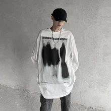 

High Street Gothic Style Graphic Long Sleeve Men T Shirts 2022 Summer Student Fashion Hip Hop 4xl Oversized Clothing Black White