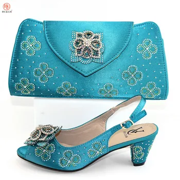 

Italian lady shoes and bag set to party good quality softy bottom shoes with a nice bag african women wedding Shoes blue color