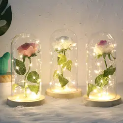 Роза в колбе ночник искусственные цветы и стеклянный, со светодиодной лампой купол подарки для свадебной вечеринки день Святого Валентина