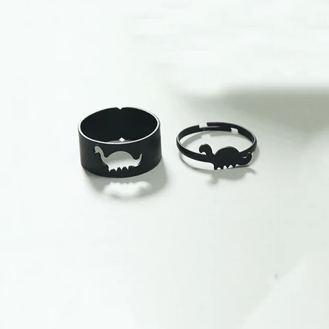 New Popular Animal Dinosaur Open Rings Punk Gothic Black Finger Ring Set Fashion Vintage Couple Jewelry