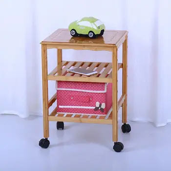 

Bamboo solid wood small bedside table simple living room bedroom storage mobile bookcase pulley storage shelf