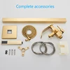 SHBSHAIMY Golden Floor Bathroom Bathtub Faucet with Handshower Hot and Cold Water Mixer Taps Two Function Shower Faucet 5
