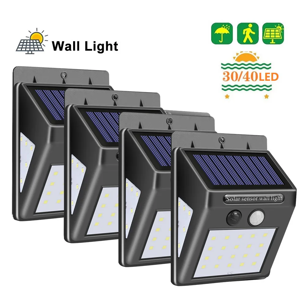 

1-4pcs 40 LED Solar lamp PIR Motion Sensor Waterproof Garden solar Light Path Emergency Security Light 3 Sided Luminous lighting