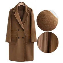 Женские куртки, зимние теплые шерстяные пальто с отворотом, большие размеры, модная Осенняя Женская одежда, куртка, пальто с большими карманами, верхняя одежда
