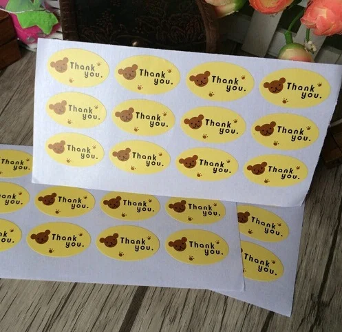 

120PCS/lot Bear pattern "Thank you" Ellipse design Kraft paper Sticker for DIY Products multifunctional Gift seal sticker