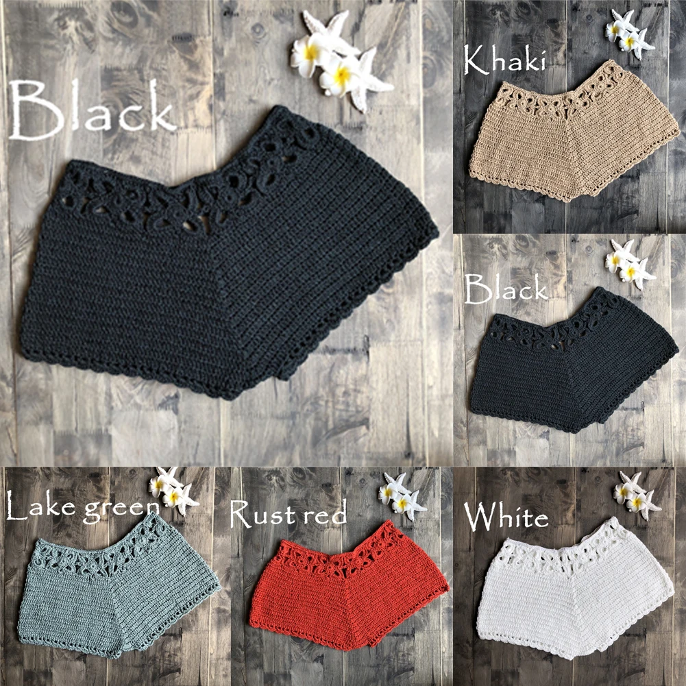 Women Sexy Knit Shorts Summer Hollow Out Beach Swimming Surf Board Casual Hot Mini Solid Home Crochet Cotton Net Loose Shorts nike shorts women