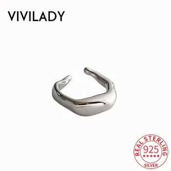 

VIVILADY Real 925 Sterling Silver INS Chic Irregular Smooth Open Round Circle Women Charm Ring High Quality Knuckle Jewelry Gift
